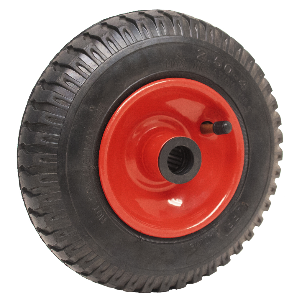 250x4 4ply red steel pneumatic wheel 20x75mm roller bearing 100kg