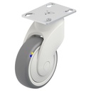 LWKXE-TPA 101XK-ELS-FK-PX25 Plastic castor series 100mm stainless swivel top plate 90x66mm castor with electrically conductive grey thermoplastic rubber on polypropylene centre single ball bearing wheel 70kg