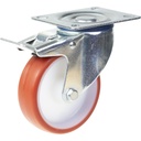 l420.100 100mm swivel/brake top plate 100x80mm castor with polyurethane on nylon centre roller bearing wheel 150kg