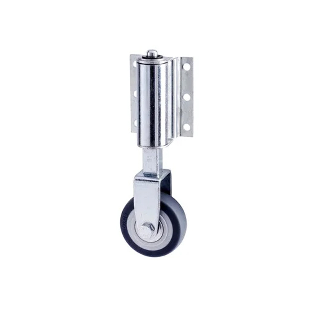 50mm fixed spring castor with grey thermoplastic rubber on polypropylene centre ball bearing wheel 40kg