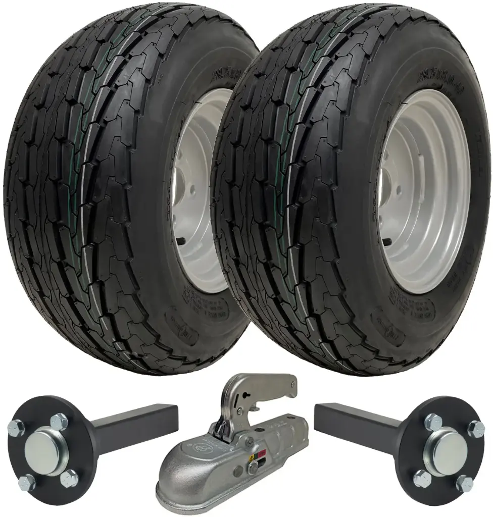 Trailer Kit, 20.5x8.0-10 4pr P815 Trailer wheel 4/ 100mm, Hub/stub axle 35x35mm, Cast hitch, 750kg load capacity