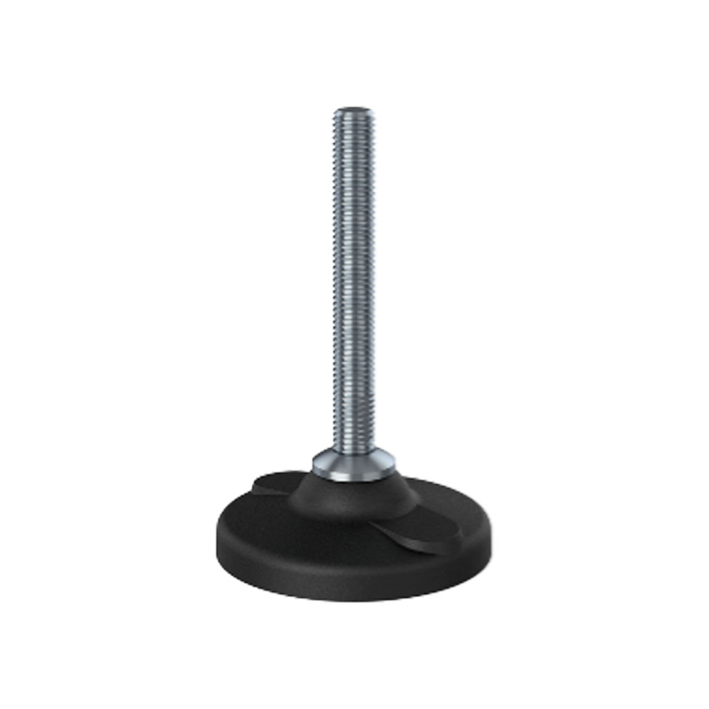 M12x100 Stainless steel levelling foot 80mm plastic base & fixing holes 1000kg AISI 304/A2