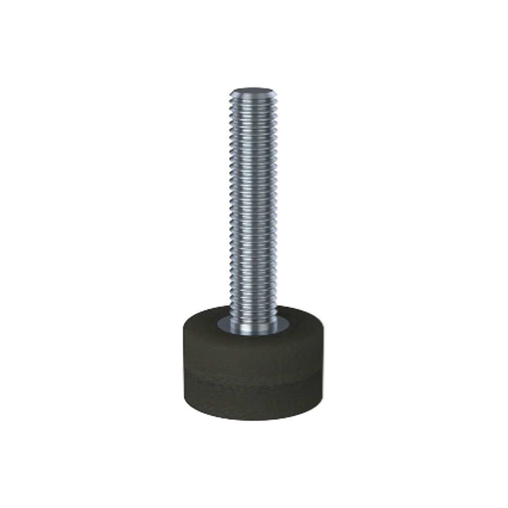 M10x50 Stainless levelling foot on 30mm soft black rubber base 75 shore 25kg AISI 304/A2