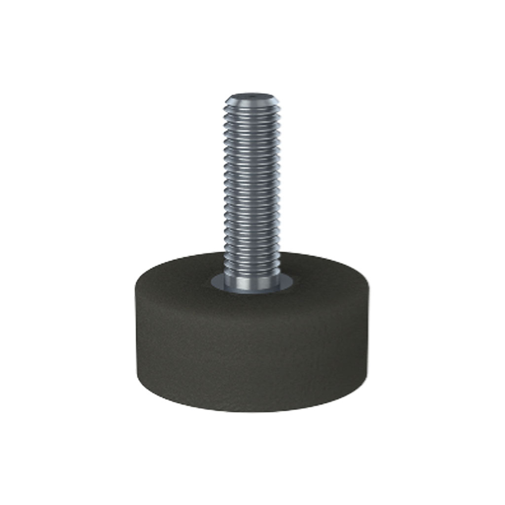 M12x40 Stainless levelling foot on 50mm soft black rubber base 75 shore 90kg AISI 304/A2