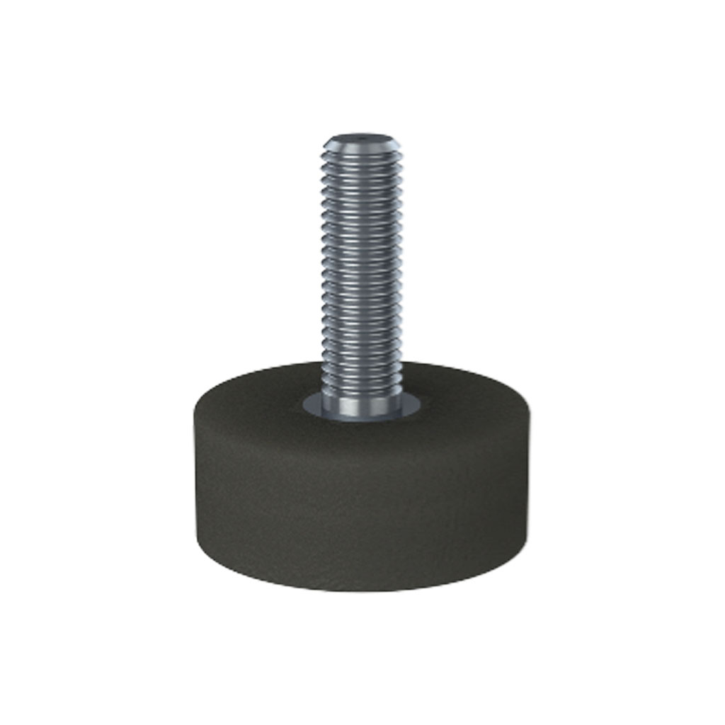 M12x40 Stainless steel levelling foot 50mm soft black rubber base 75 shore 90kg AISI 304/A2