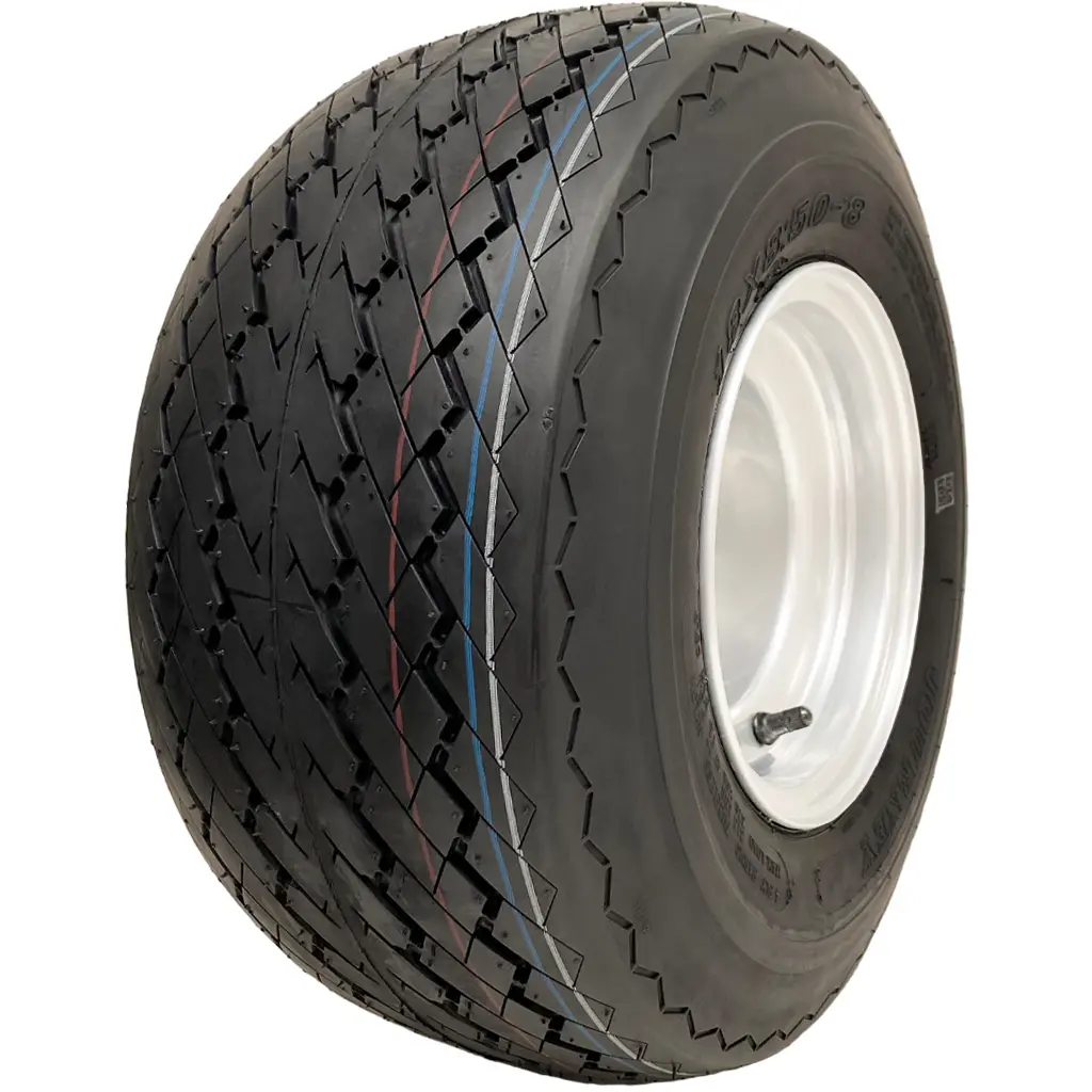 18x8.50-8 4pr Journey P509 golf cart tyre TL on white steel wheel rim 4 stud golf buggy, 370kg load capacity