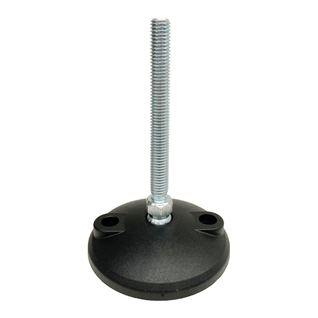 M10x90 Zinc plated tilting levelling foot, 80mm plastic base with holes 470kg