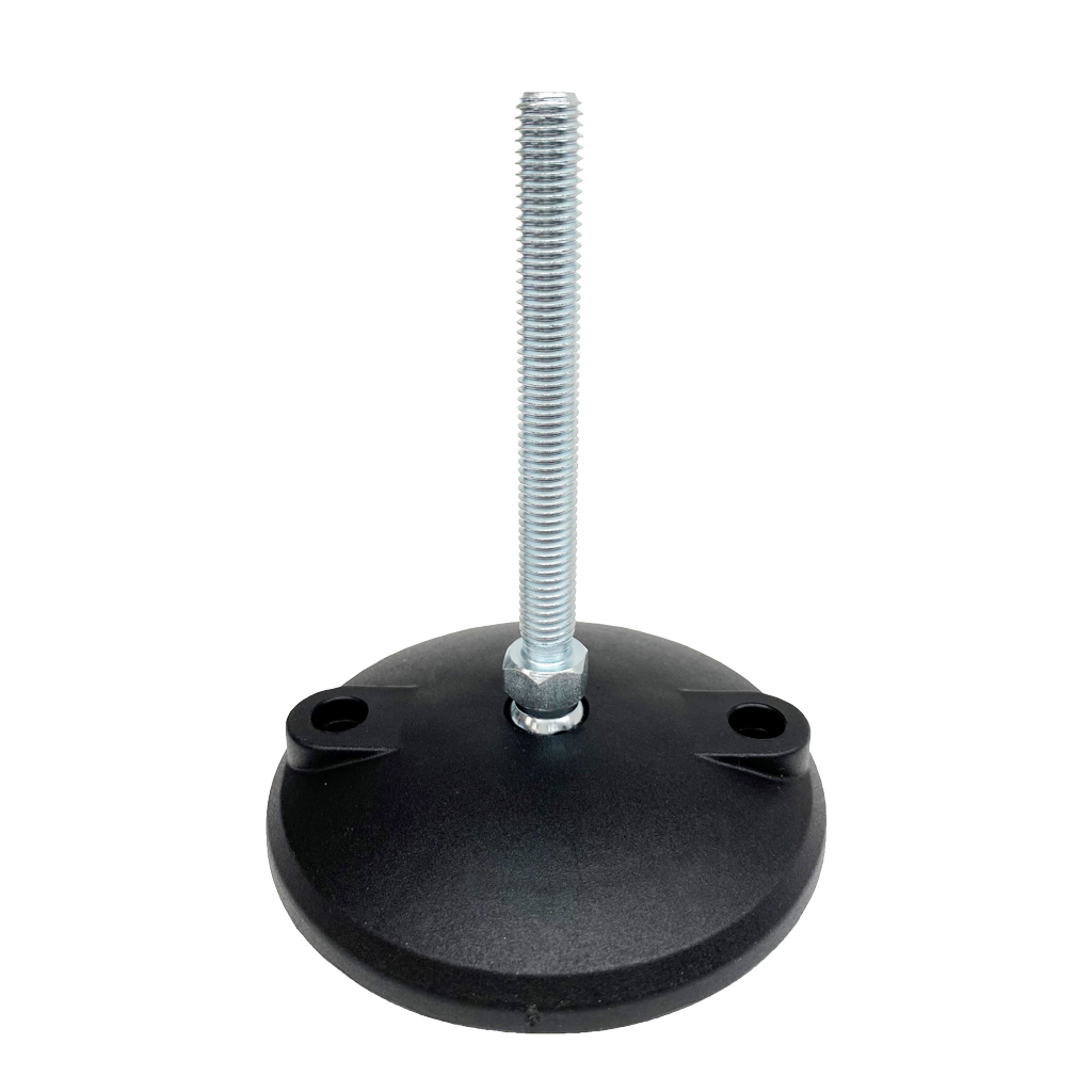 M10x90 Zinc plated tilting levelling foot, 100mm plastic base with holes 470kg