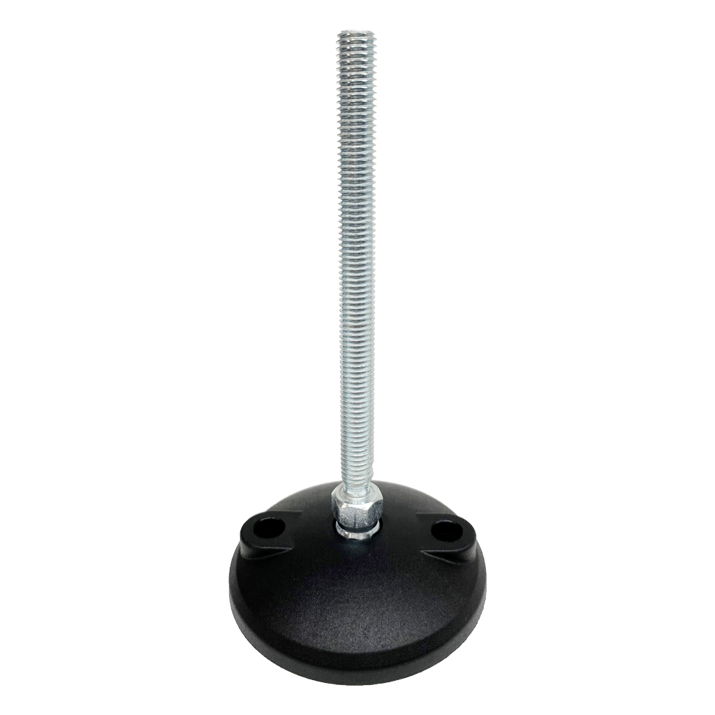 M10x125 Zinc plated tilting levelling foot, 80mm plastic base with holes 470kg