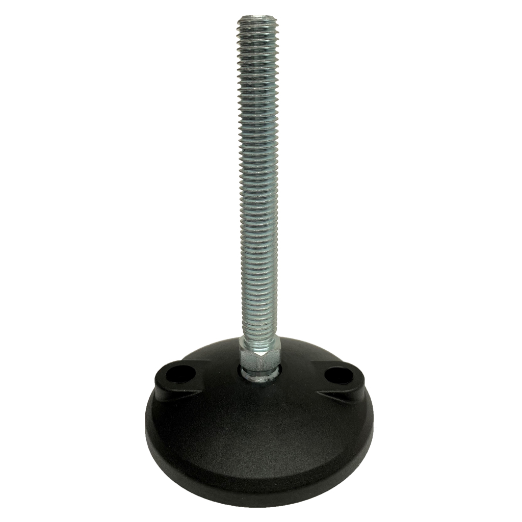 M12x100 Zinc plated tilting levelling foot 80mm plastic base with fixing holes 750kg