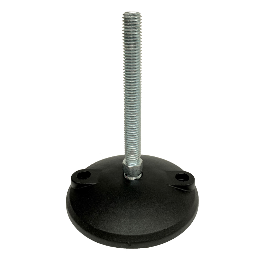 M12x100 Zinc plated tilting levelling foot 100mm plastic base with fixing holes 750kg