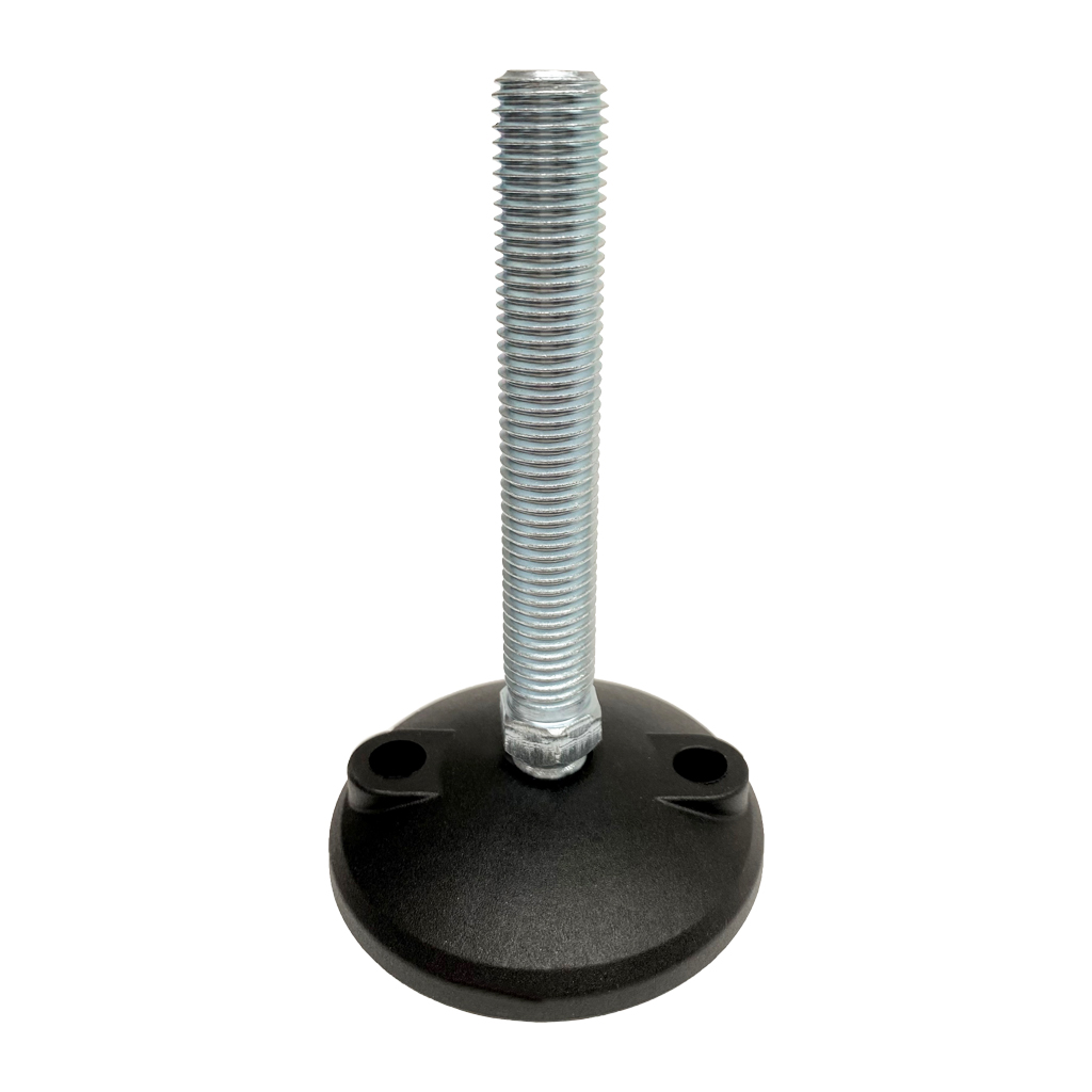 M16x100 Zinc plated tilting levelling foot 80mm plastic base with fixing holes 900kg