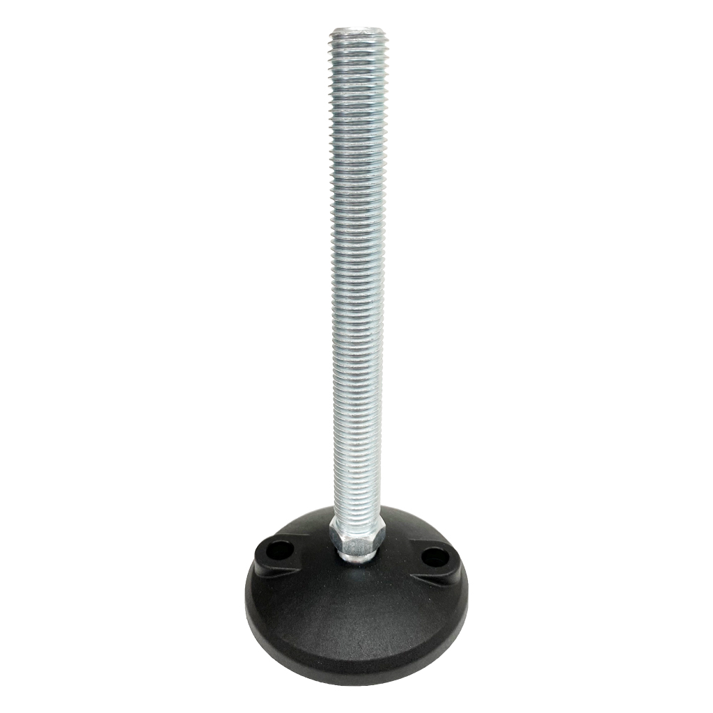 M16x150 Zinc plated tilting levelling foot, 80mm plastic base with holes 900kg