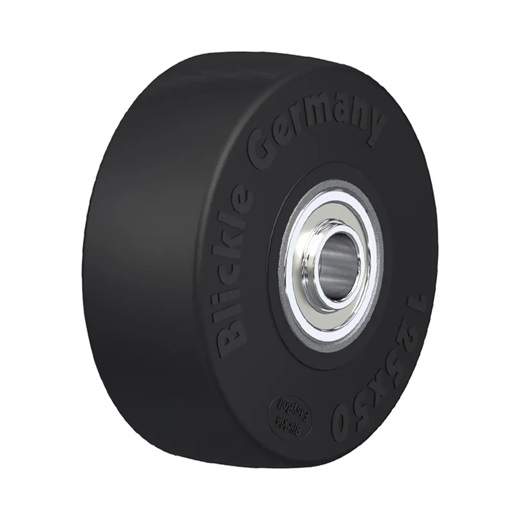 SE 125/20K Wheel series 125mm black elastic rubber on nylon centre 20mm bore hub length 60mm ball bearings 320kg