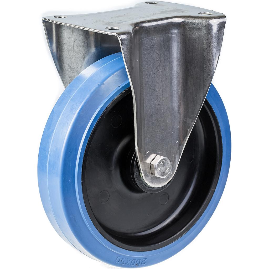 300SS series 200mm stainless steel fixed  top plate 140x110mm castor with blue elastic rubber on nylon centre stainless steel roller bearing wheel 300kg