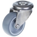 300SS series 80mm stainless steel swivel bolt hole 12mm castor with grey thermoplastic rubber on polypropylene centre plain bearing wheel 100kg