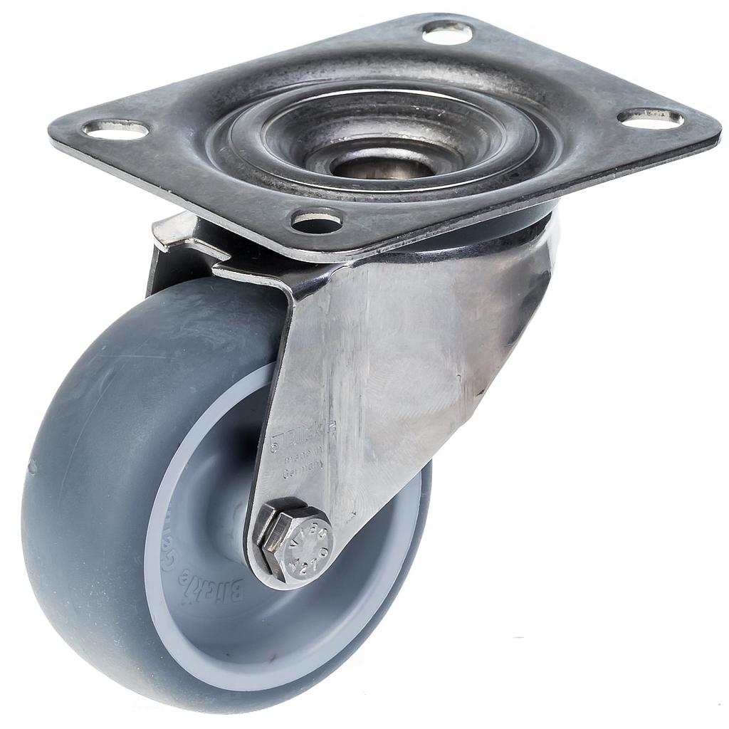 300SS series 80mm stainless steel swivel top plate 100x85mm castor with grey thermoplastic rubber on polypropylene centre plain bearing wheel 100kg