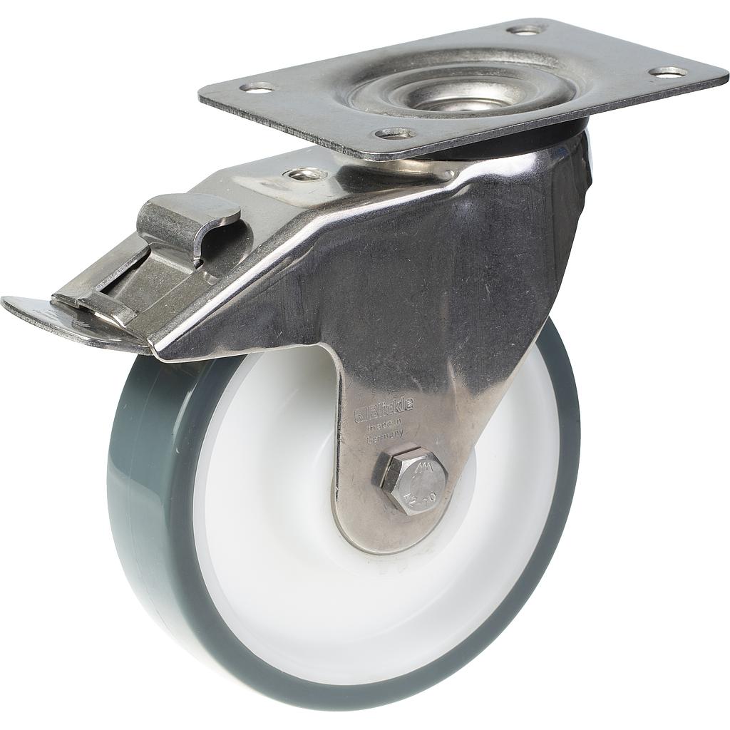 300SS series 160mm stainless steel swivel/brake top plate 140x110mm castor with polyurethane on polypropylene centre stainless steel ball bearing wheel 300kg