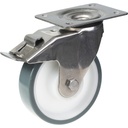 300SS series 160mm stainless steel swivel/brake top plate 140x110mm castor with polyurethane on polypropylene centre stainless steel ball bearing wheel 300kg