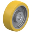 Wheel series 125x40mm Extrathane polyurethane on cast iron centre bore 25mm H7 hub length 40mm plain bearing with keyway 8x3.3mm 400kg
