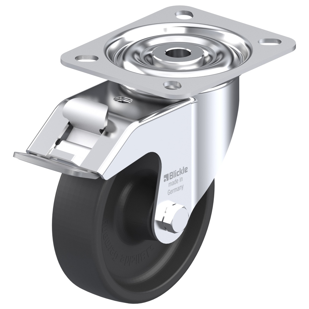 LI-POHI 100G-FI, 100mm swivel/brake top plate 100x85mm castor with heat resistant thermoplastic plain bearing wheel 120kg.
