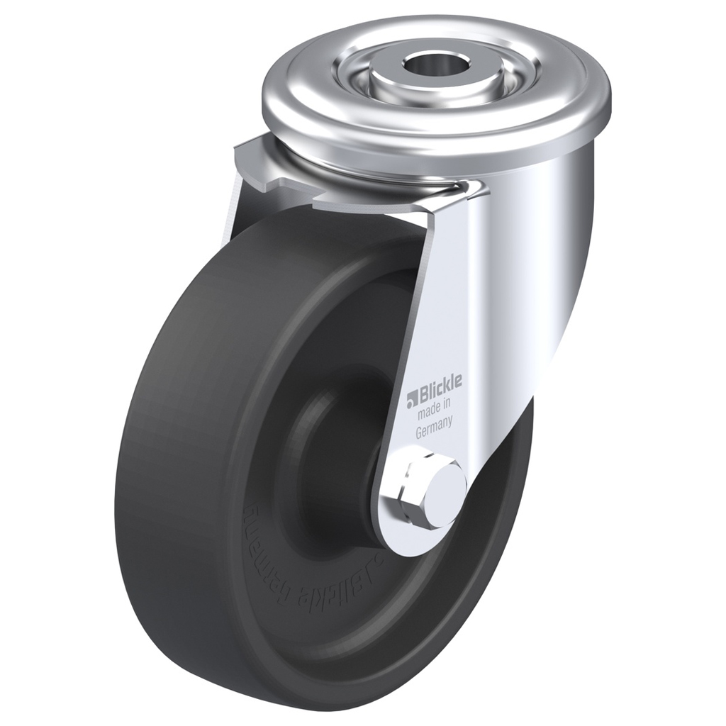 LIR-POHI 100G, 100mm swivel bolt hole 13mm castor with heat resistant thermoplastic plain bearing wheel 150kg.