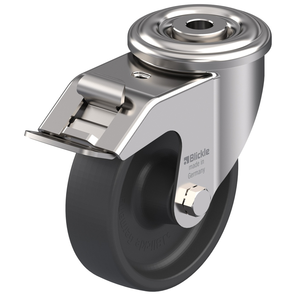 LIXR series 100mm stainless steel swivel/brake bolt hole 13mm castor with heat resistant thermoplastic (-25°C - +250°C) plain bearing wheel 120kg