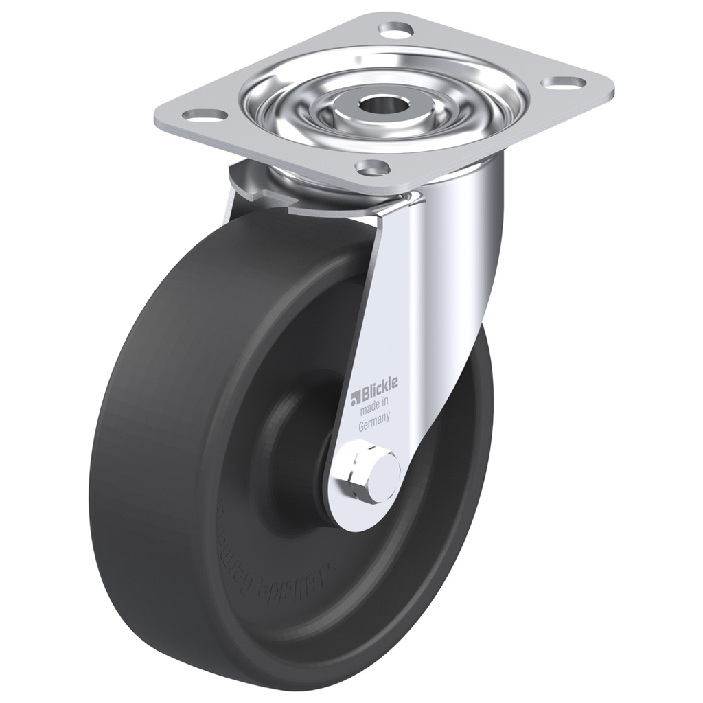 LI-POHI 125G, 125mm swivel top plate 100x85mm castor with heat resistant thermoplastic plain bearing wheel 150kg.