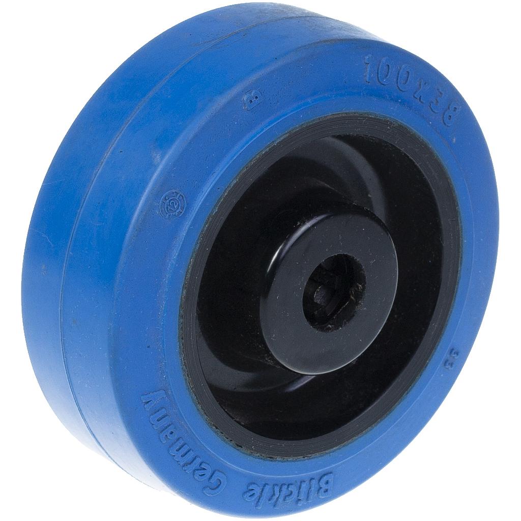 Wheel series 80mm blue elastic rubber on nylon centre 12mm bore hub length 35mm plain bearing 140kg