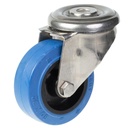 300SS series 80mm stainless steel swivel bolt hole 13mm castor with blue elastic rubber on nylon centre plain bearing wheel 140kg