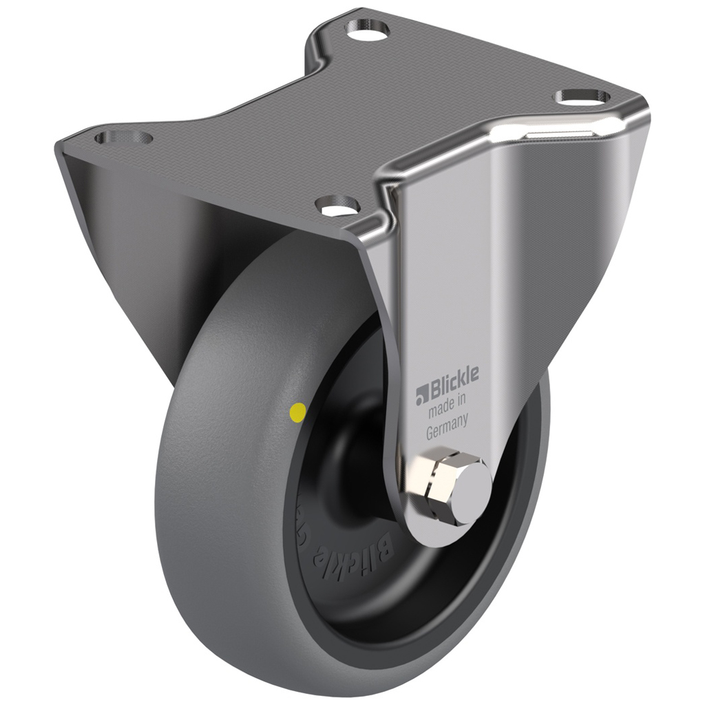 300SS series 100mm stainless steel fixed top plate 100x85mm castor with electrically conductive grey thermoplastic rubber on polypropylene centre plain bearing wheel 70kg