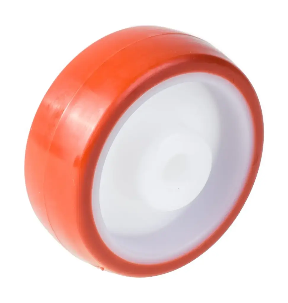Wheel series 80mm RED/BROWN polyurethane on nylon centre 12mm bore hub length 35mm plain bearing 120kg