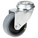 100 series 50mm swivel bolt hole 10mm castor with electrically conductive grey thermoplastic rubber on polypropylene centre plain bearing wheel 30kg