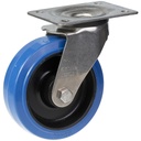 300SS series 160mm stainless steel swivel top plate 140x110mm castor with blue elastic rubber on nylon centre stainless steel roller bearing wheel 300kg