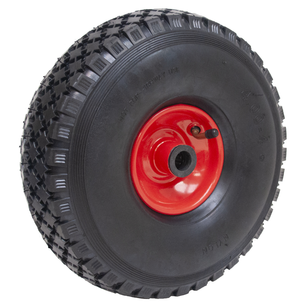 4.00x4 4ply red steel pneumatic wheel 20x75mm roller bearing 185kg