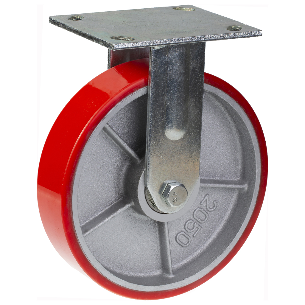 500 series 200mm fixed top plate 140x110mm castor with polyurethane on cast iron centre ball bearing wheel 500kg
