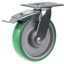 500 series 200mm swivel/brake top plate 140x110mm castor with green convex elastic polyurethane on cast iron centre ball bearing wheel 500kg