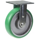 500 series 200mm fixed top plate 140x110mm castor with green convex elastic polyurethane on cast iron centre ball bearing wheel 500kg