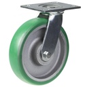 500 series 200mm swivel top plate 140x110mm castor with green convex elastic polyurethane on cast iron centre ball bearing wheel 500kg