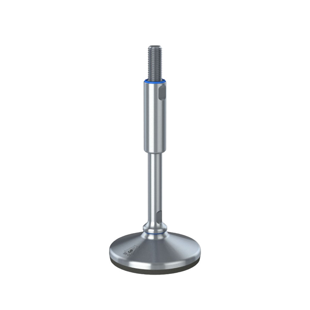 M16x210 Stainless steel certified hygienic levelling foot 105mm stainless base with anti-vibration rubber pad 2200kg AISI 304/A2