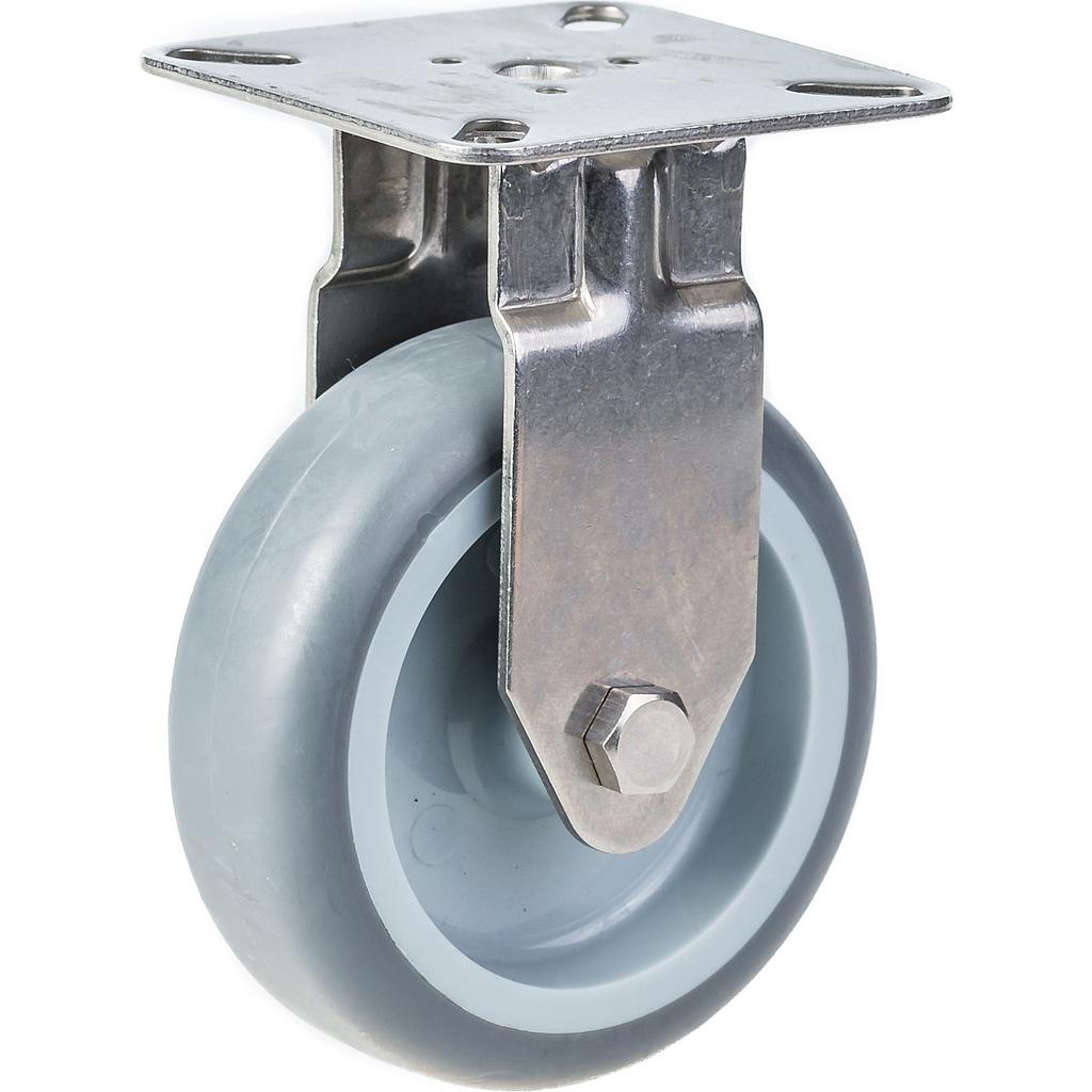 100SS series 75mm stainless steel fixed top plate 60x60mm castor with grey thermoplastic rubber on polypropylene centre plain bearing wheel 60kg