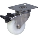 100SS series 50mm stainless steel swivel/brake top plate 60x60mm castor with nylon tread on polypropylene centre plain bearing wheel 