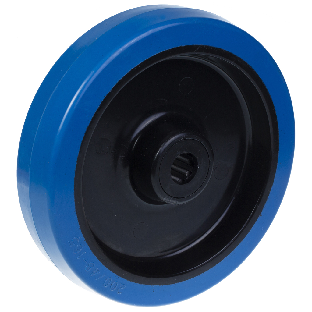 30521918 200mm blue elastic rubber on nylon centre 20mm bore hub length 60mm roller bearing 400kg