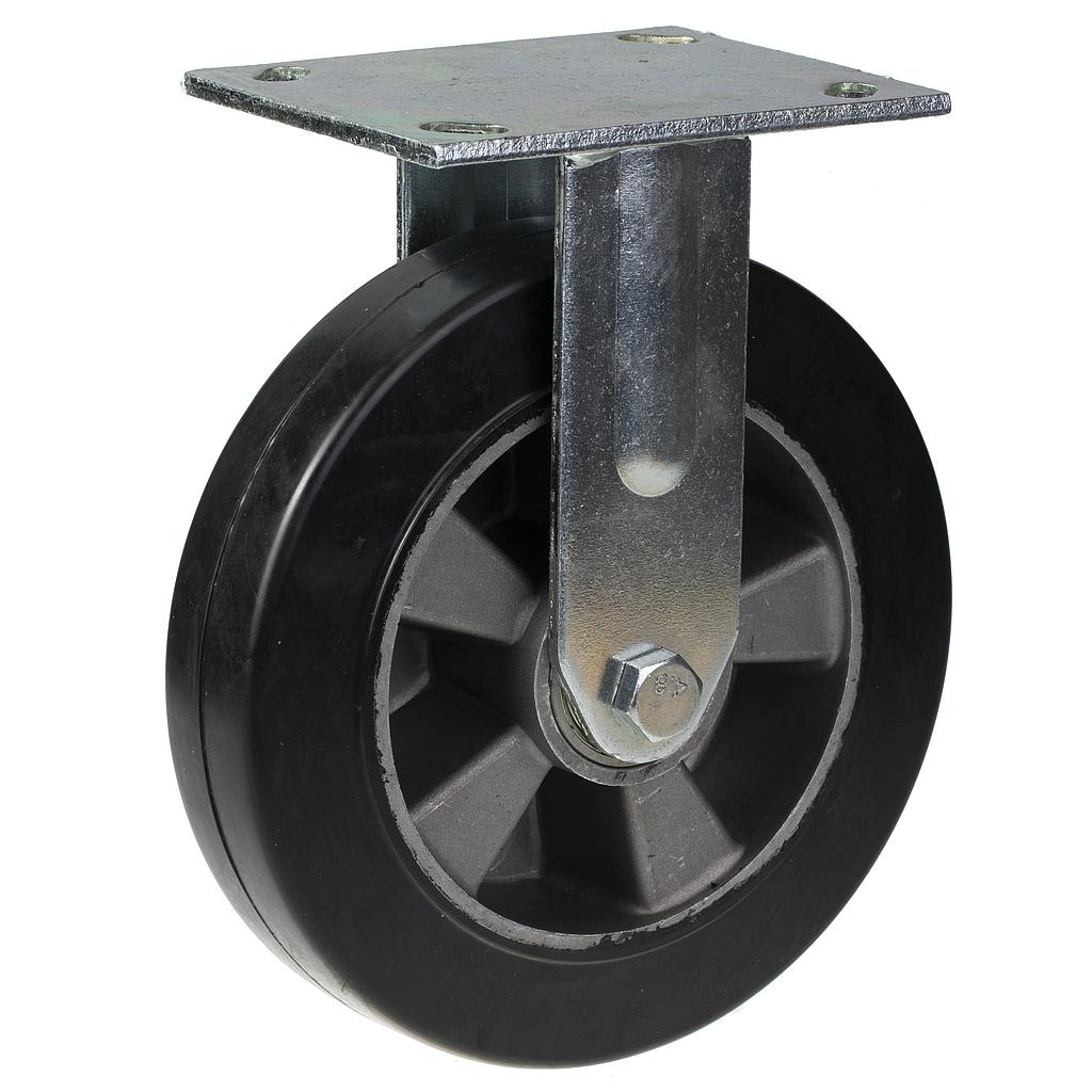 500 series 200mm fixed top plate 140x110mm castor with black elastic rubber on aluminium centre ball bearing wheel 450kg