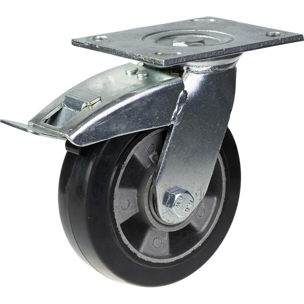 500 series 152mm swivel/brake top plate 140x110mm castor with black elastic rubber on aluminium centre ball bearing wheel 330kg