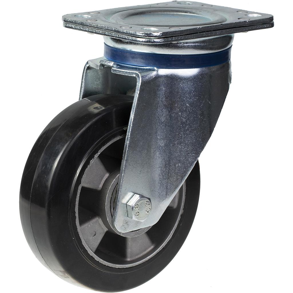800 series 152mm swivel top plate 135x110mm castor with black elastic rubber on aluminium centre ball bearing wheel 400kg