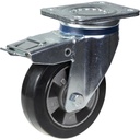 800 series 152mm swivel/brake top plate 135x110mm castor with black elastic rubber on aluminium centre ball bearing wheel 330kg