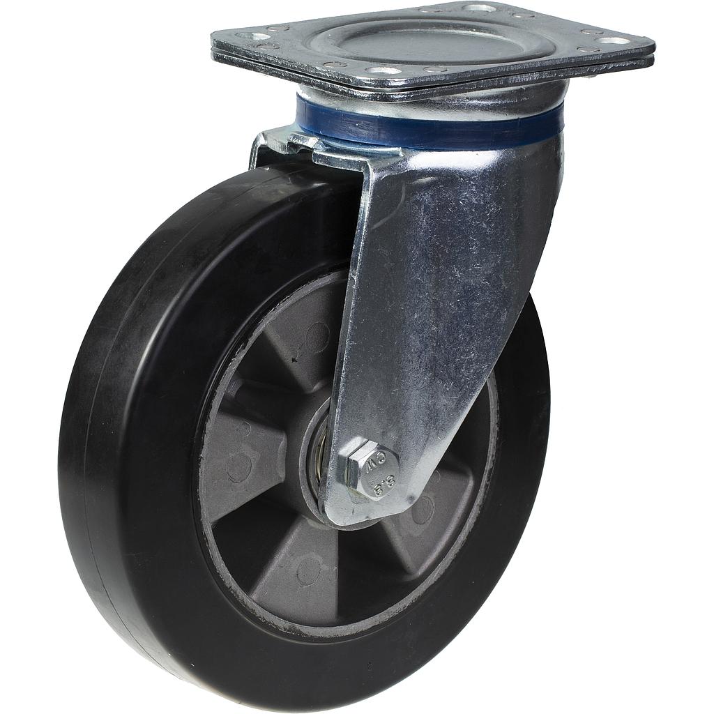 800 series 200mm swivel top plate 135x110mm castor with black elastic rubber on aluminium centre ball bearing wheel 450kg