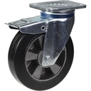 800 series 200mm swivel/brake top plate 135x110mm castor with black elastic rubber on aluminium centre ball bearing wheel 450kg