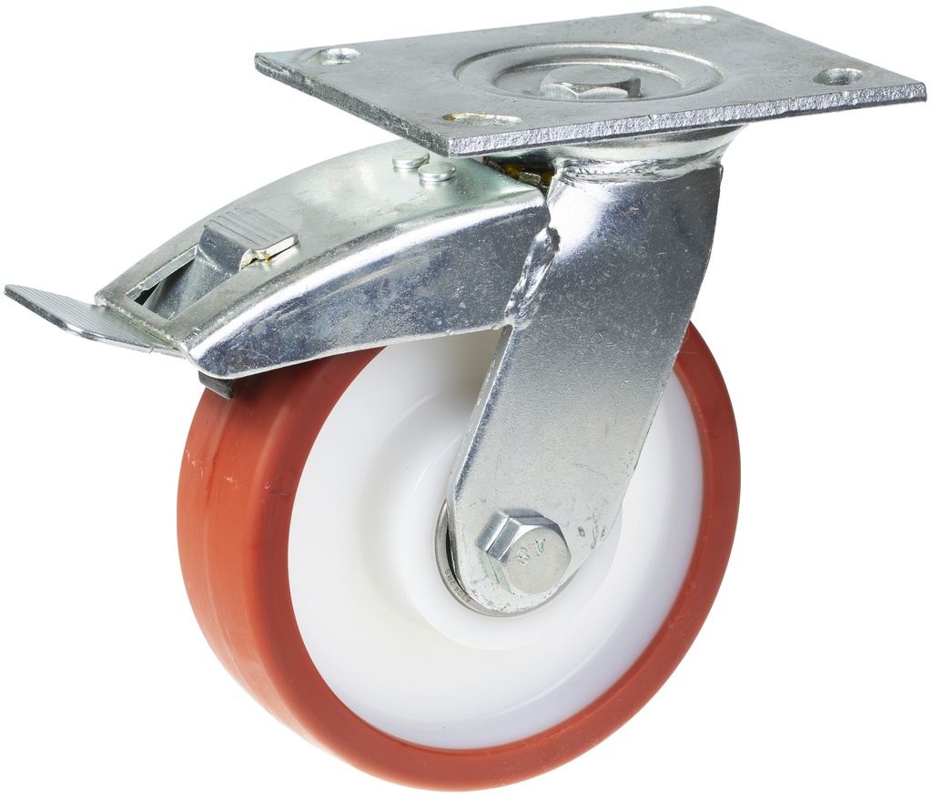 500 series 150mm swivel/brake top plate 140x110mm castor with polyurethane on nylon centre ball bearing wheel 500kg